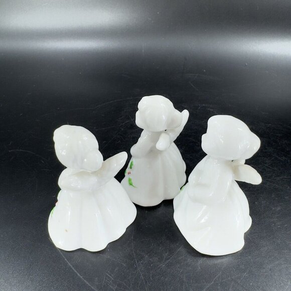 ENESCO Porcelain ANGEL Figurines CHRISTMAS Small Miniature Set 3 Holly Leafs VTG - Picture 10 of 12